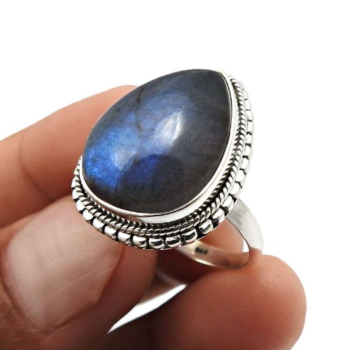 Labradorite Gemstone Jewelry 925 Sterling Silver Ring Size 9 L40