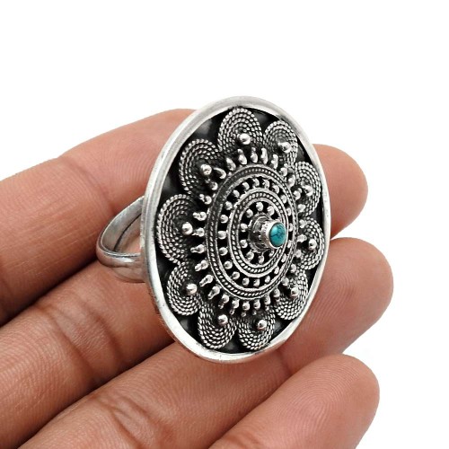 Turquoise Gemstone Artisan Ring Size 10 925 Sterling Silver Jewelry S13