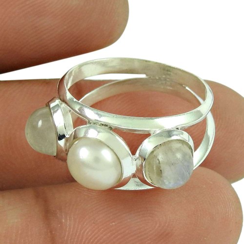 Beautiful Design! 925 Silver Rainbow, Pearl Ring