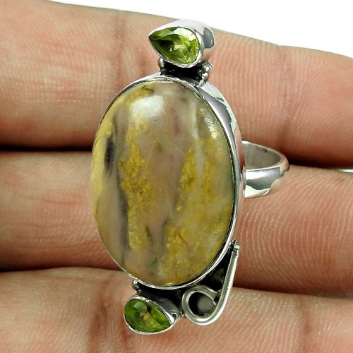 Fashion Jasper, Peridot Gemstone Ring 925 Sterling Silver Jewellery