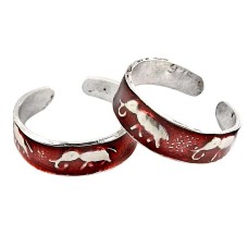 Huge Modern Style !! 925 Sterling Silver Enamel Toe Rings