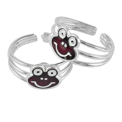 Teddy Design 925 Sterling Silver Enamel Toe Rings